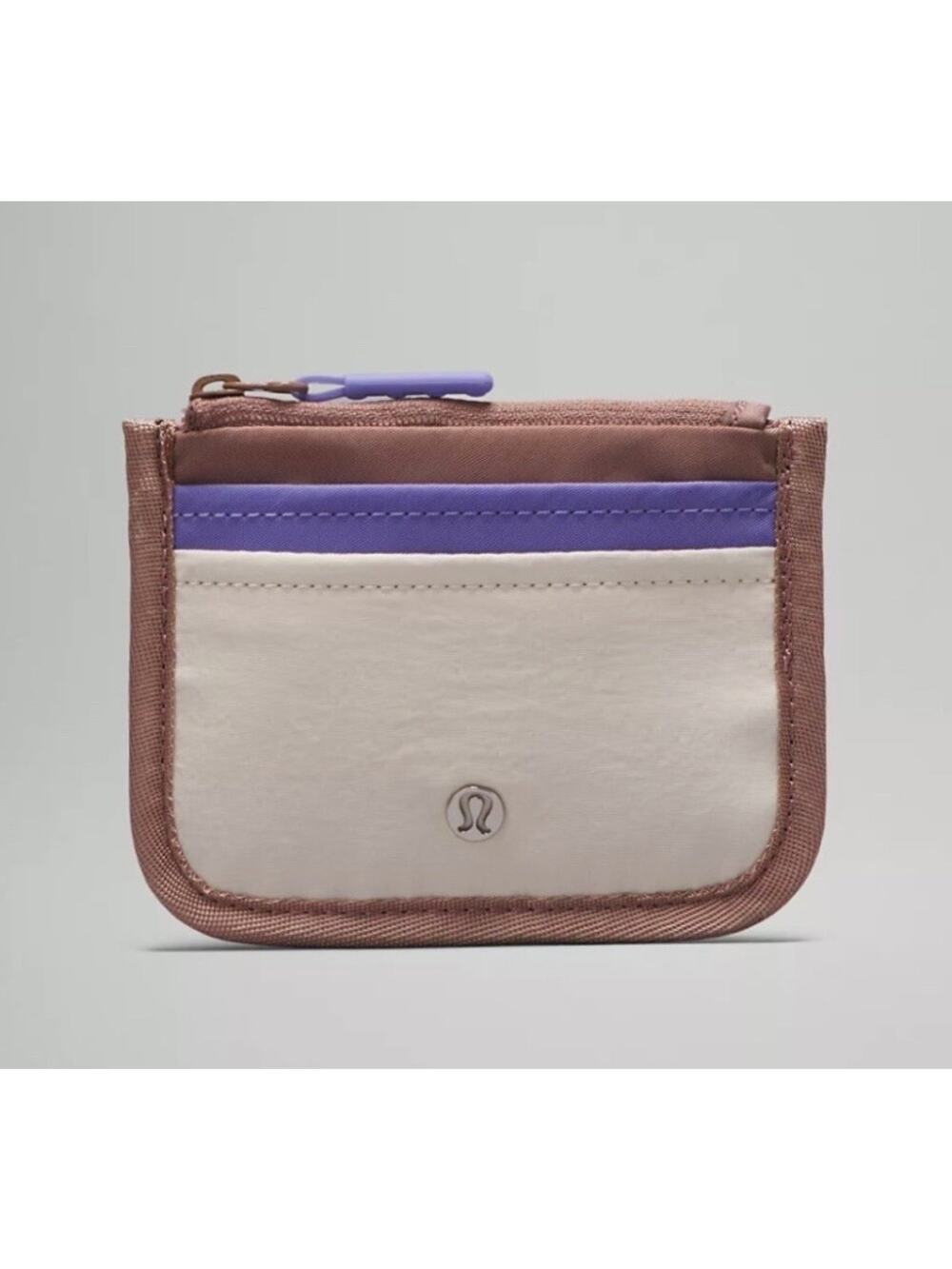 Lululemon True Identity Card Case, Tan and Lavender, Zip Wallet, Water Repellent